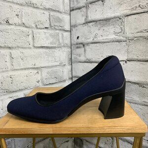 Aerosoles Casta Pumps Shoes Womens 8.5 Navy Fabric Black Block Heel Comfort Work